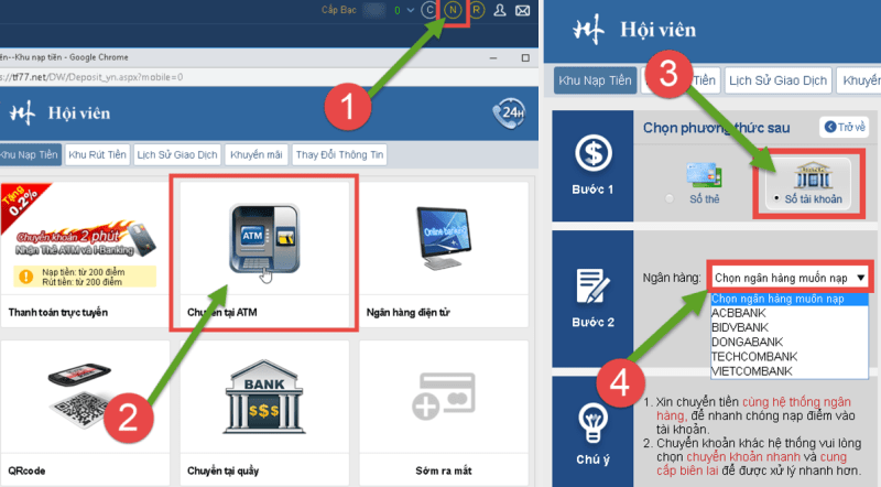 nạp atm qua số tài khoản trên pc 1