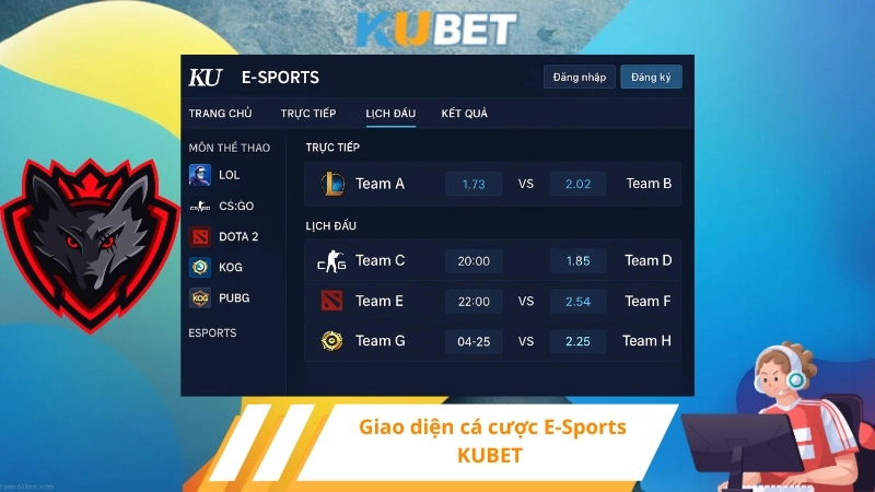 Giao diện cá cược E-Sports KUBET