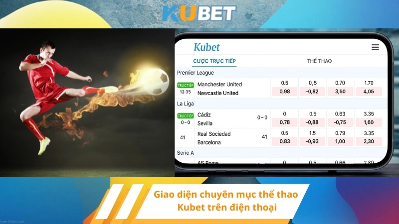 Giao diện chuyên mục thể thao Kubet trên điện thoại